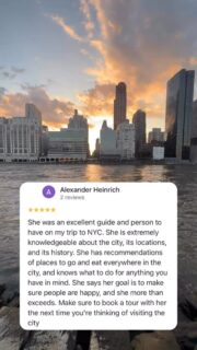 @alexander._the_grape, thank you so much for such a thoughtful review and recommendation. It truly means the world to me. ✨Creating memorable NYC experiences with wonderful people like you is exactly why I love what I do. Looking forward to your next visit already! ❤️#justaskchristine❤️ #nycguide #nyctours #newyorkcity #clienttestimonial