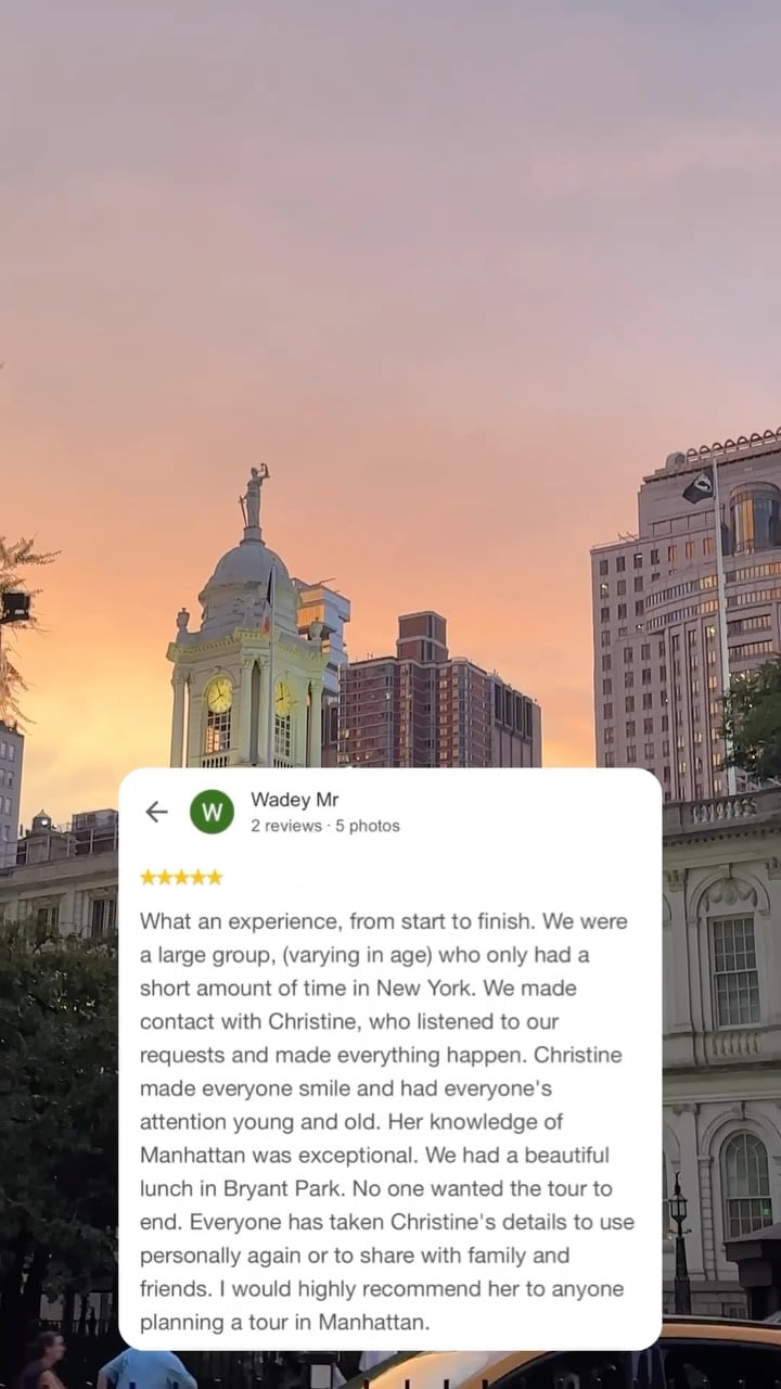 One of the most rewarding parts of what I do is hearing from my clients after their New York City experience! ❤️Every visit is thoughtfully designed with my clients in mind, and receiving such wonderful feedback means the world to me.Thank you for trusting me with your time in NYC and for taking a moment to share your experience. Your kind words will be forever appreciated! ❤️✨Ready to create your own unforgettable New York adventure? Just Ask Christine! 🏙️#nyctours #clienttestimonials #nycguide #nycitinerary #newyorkcitytrip