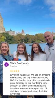 Trisha, it was my absolute pleasure! ❤️ I had the best time sharing my city with you, Brian and your sweet girls, and I couldn’t be happier to have played a part in sending you home with wonderful NYC memories!Thanks so much for taking the time to leave this review and for the recommendation, truly appreciate. I look forward to welcoming you back for another visit, whenever that may be! ✨#nycguide #nyctourist #clienttestimonials #nycitinerary #newyorkcity