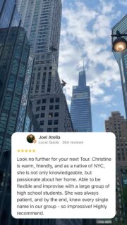 It’s personal connections that transform a great tour into an unforgettable experience. 😃Thank you so much for the wonderful review, Joel! It was such a pleasure sharing my beautiful city with you and your group. 🗽✨And yes...remembering the names of 50+ guests is something I pride myself on! 😊 It’s a superpower I’ve intentionally developed, and I absolutely love soaking in the reactions it brings. Hearing our name is a small detail but such an important way to make each guest feel seen, welcomed, and genuinely connected to the experience.#JustAskChristine #NYCTours #VisitNYC #StudentTravel #customexperience