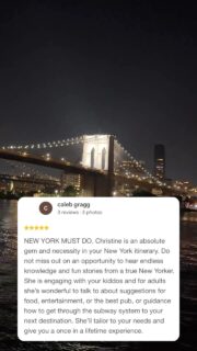Grateful. ❤️ Thank you, Caleb, for this glowing testimonial. I truly appreciate it!NYC is my heart and soul, and being able to share it with others, authentically, passionately, and with infinite love, means the world to me. ❤️🏙️#justaskchristine❤️ #clienttestimonials #nyctour #nyctourguide